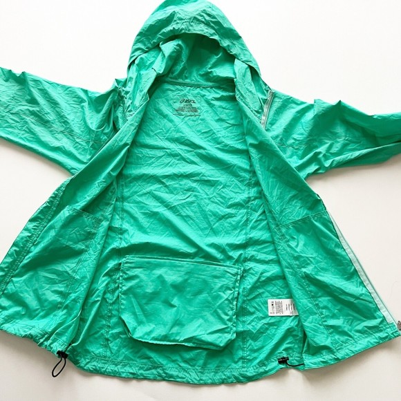 Asics Womens Full Zip Hooded Running Rain Jacket Windbreaker Teal Mint Green, Sm - Picture 6 of 13